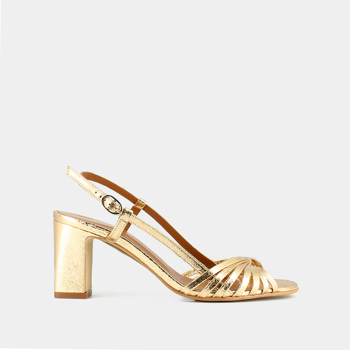 Sandales à bouts carrés et brides  en cuir craquelé or