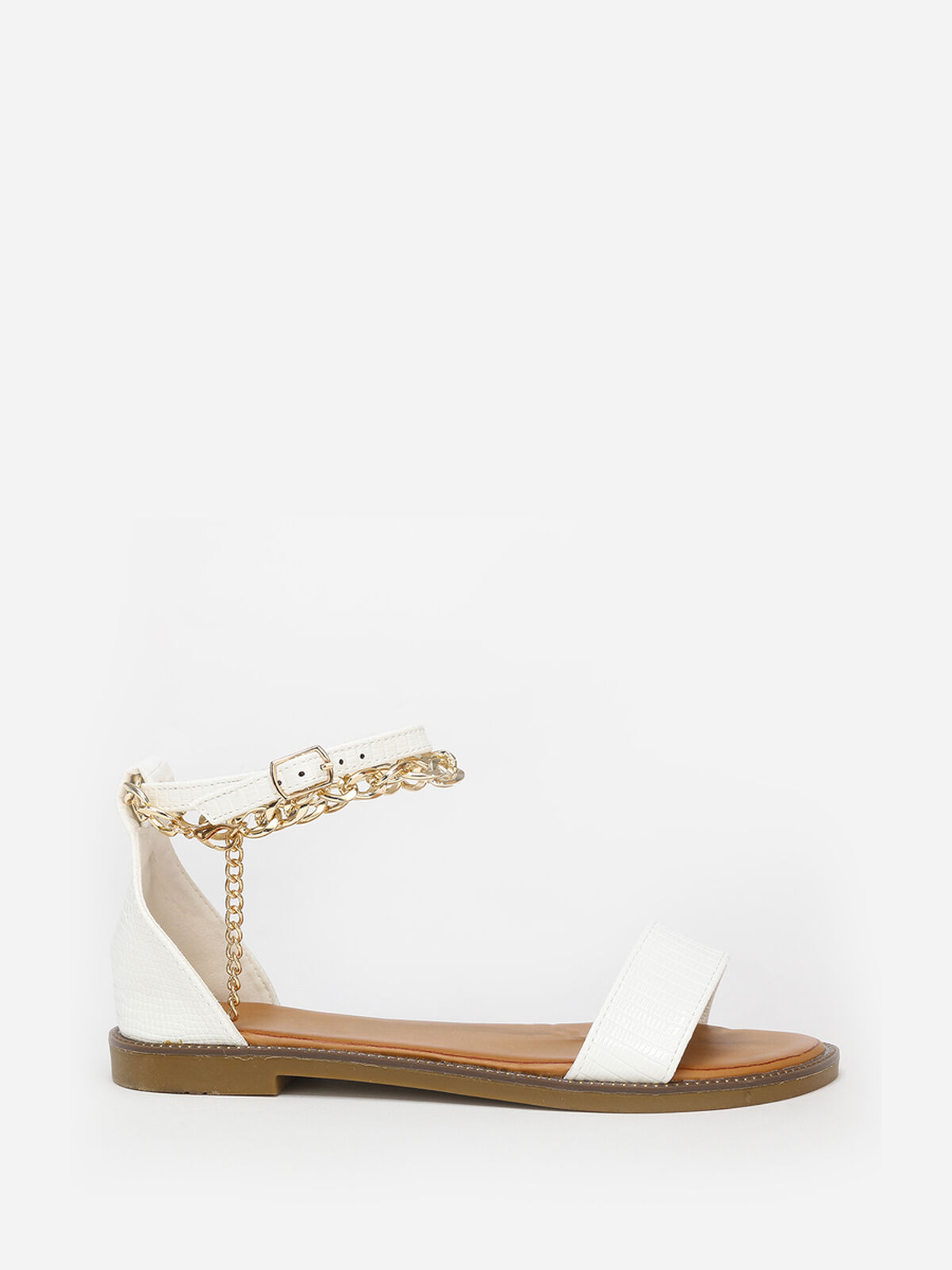 Sandales texturées avec chaîne- Blanc