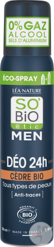 So'Bio Étic Men Déo 24h Anti-Traces Cèdre Tous Types De Peaux Bio Spray 100ml