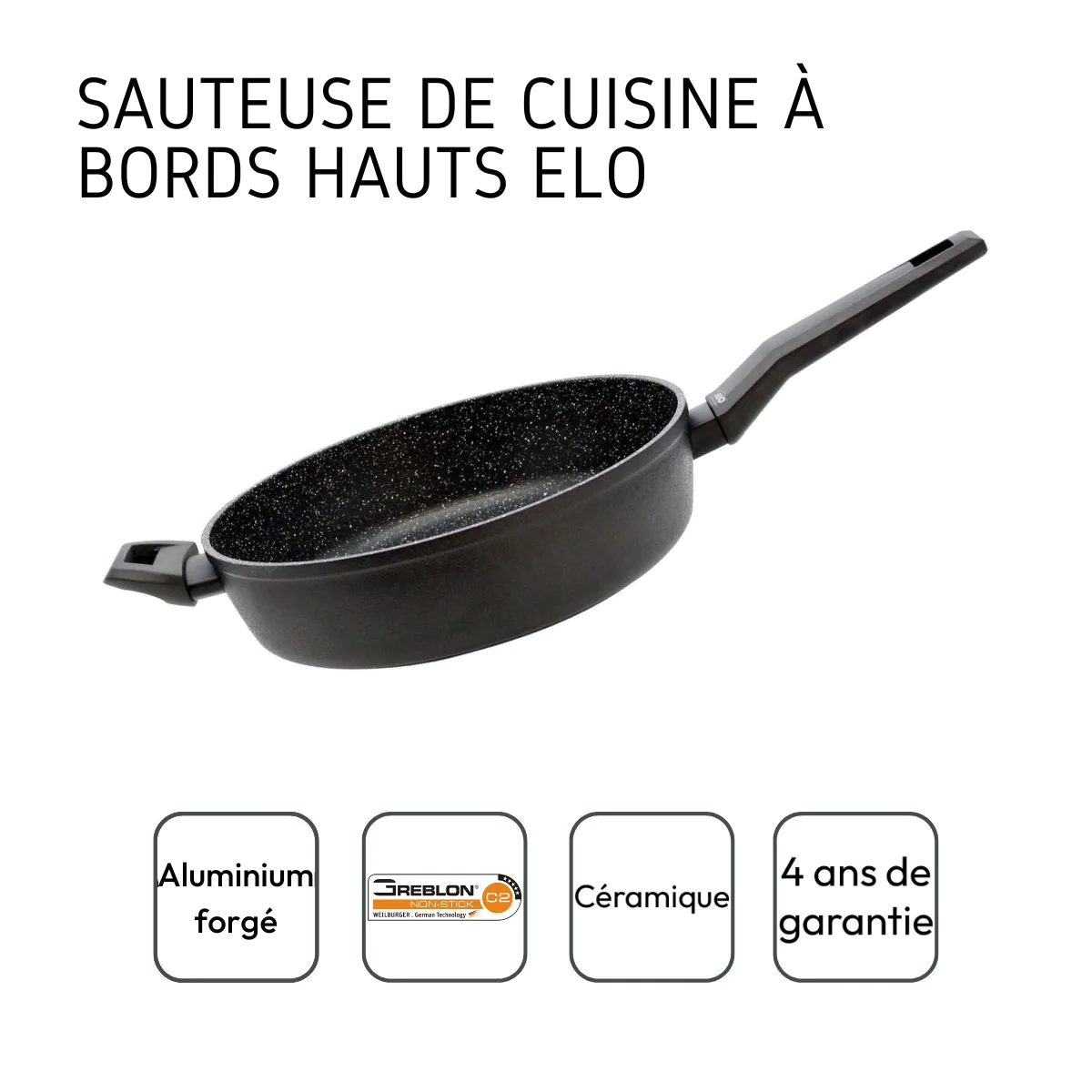 Sauteuse de cuisine 28 cm de 3,2 litres en aluminium forgé Granit Solu