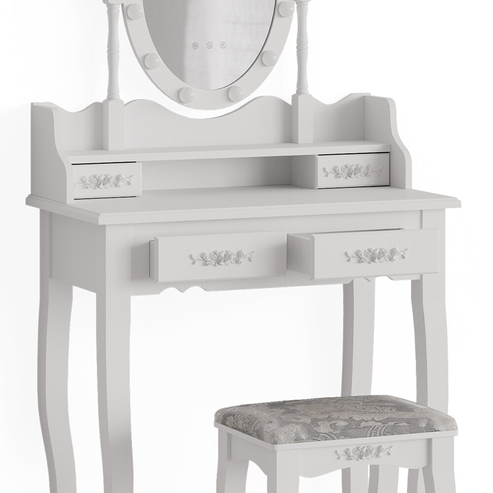 Vicco Schminktisch Frisiertisch Kosmetiktisch Maggie Weiß Schminkspiegel Hocker 75x147 Barock LED Beleuchtung Schlafzimmerkommode Schminkkommode Schublade Aufbewahrung Frisierkommode Make-Up-Tisch