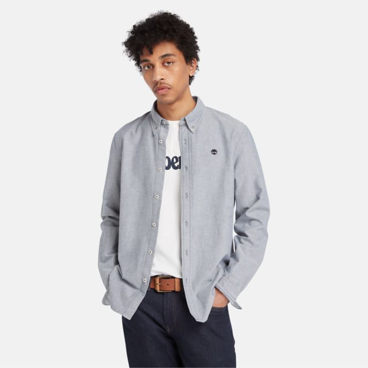 Camisa Oxford de manga comprida para homem, na cor cinza.