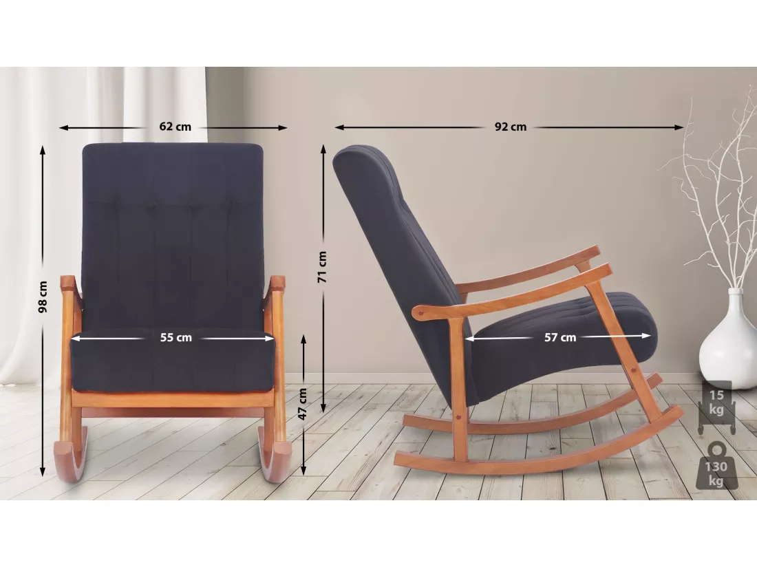 Fauteuil à bascule - Velours - Noyer / Noir - Saltillo