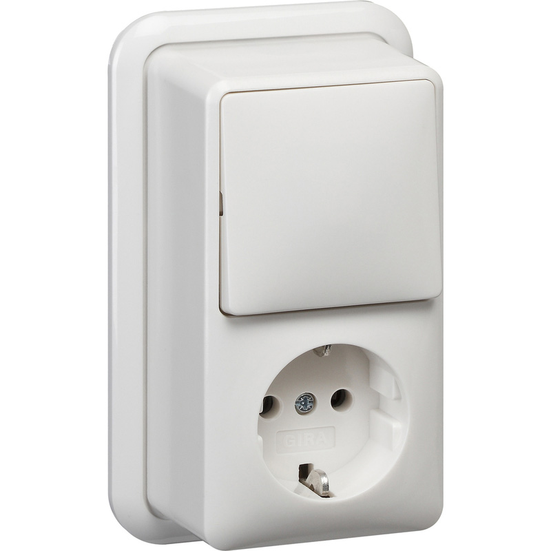 Gira System 55 combinatie WCD/wissel RA opbouw verticaal met montageplaat en adapter K/P25 Glanzend wit