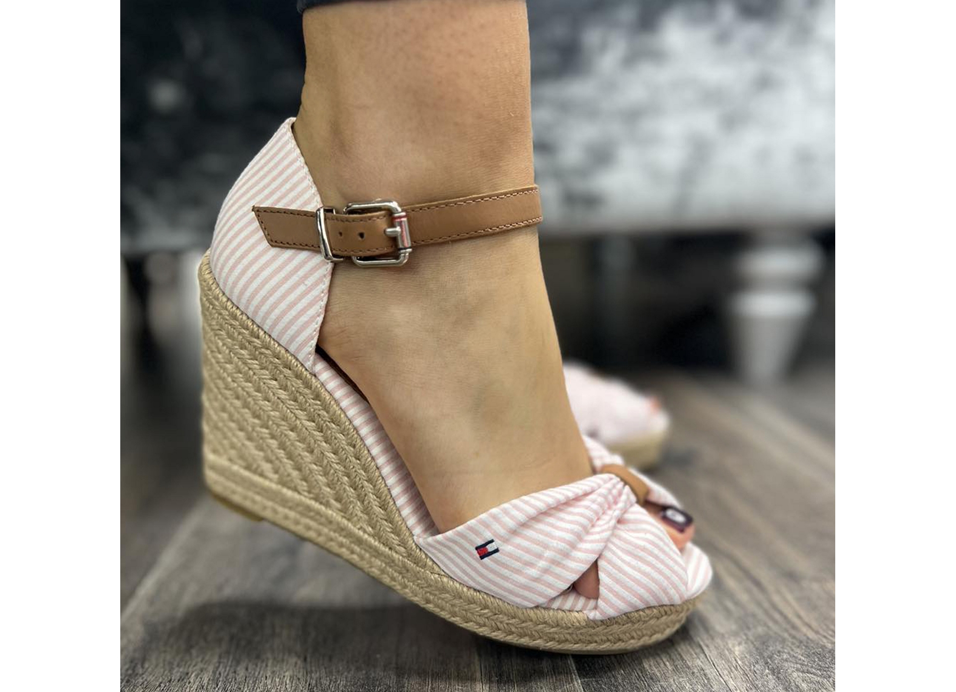 Basic seersucker high wedge 7160 blanc rose