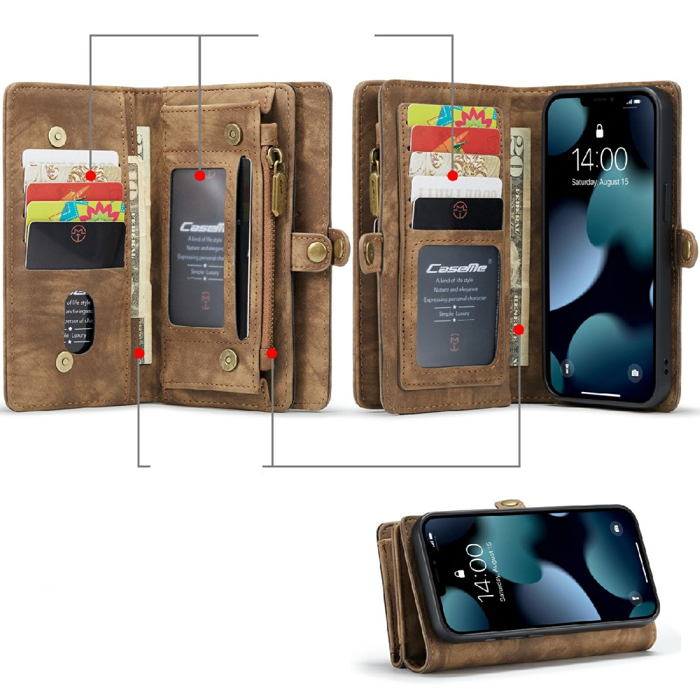 iPhone 13 2in1 Leder Tasche   Magnet Hardcase Karten Etui - Braun