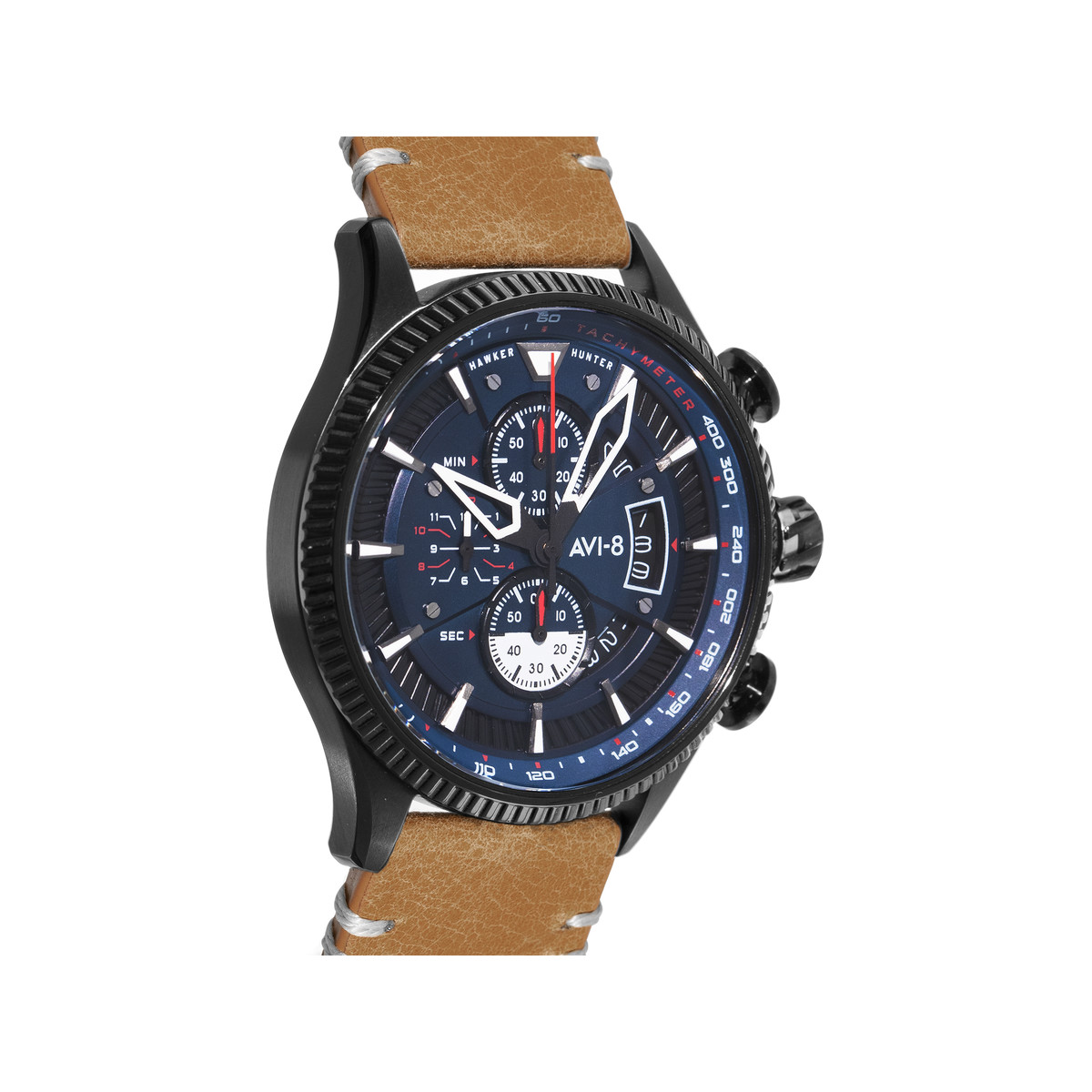 Montre AVI-8 homme chronographe acier cuir marron