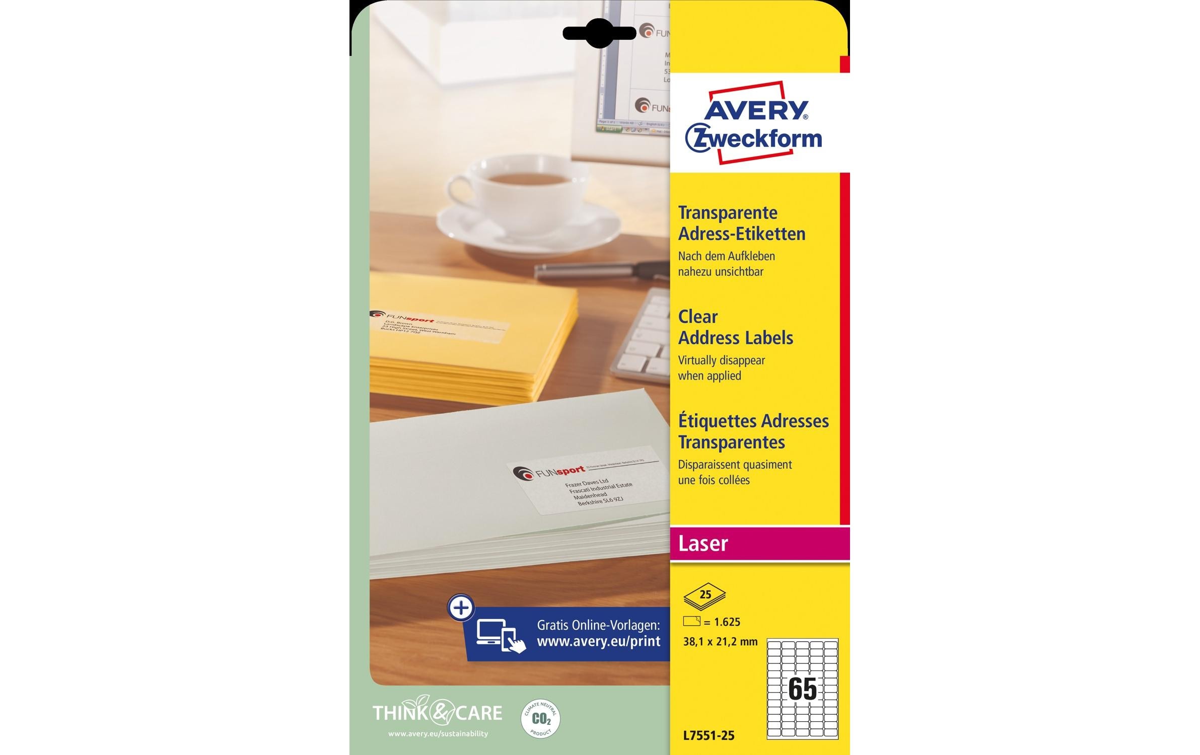Adressetiketten 38.1 x 21.2 mm, 25 BlattTransparente Adressetiketten