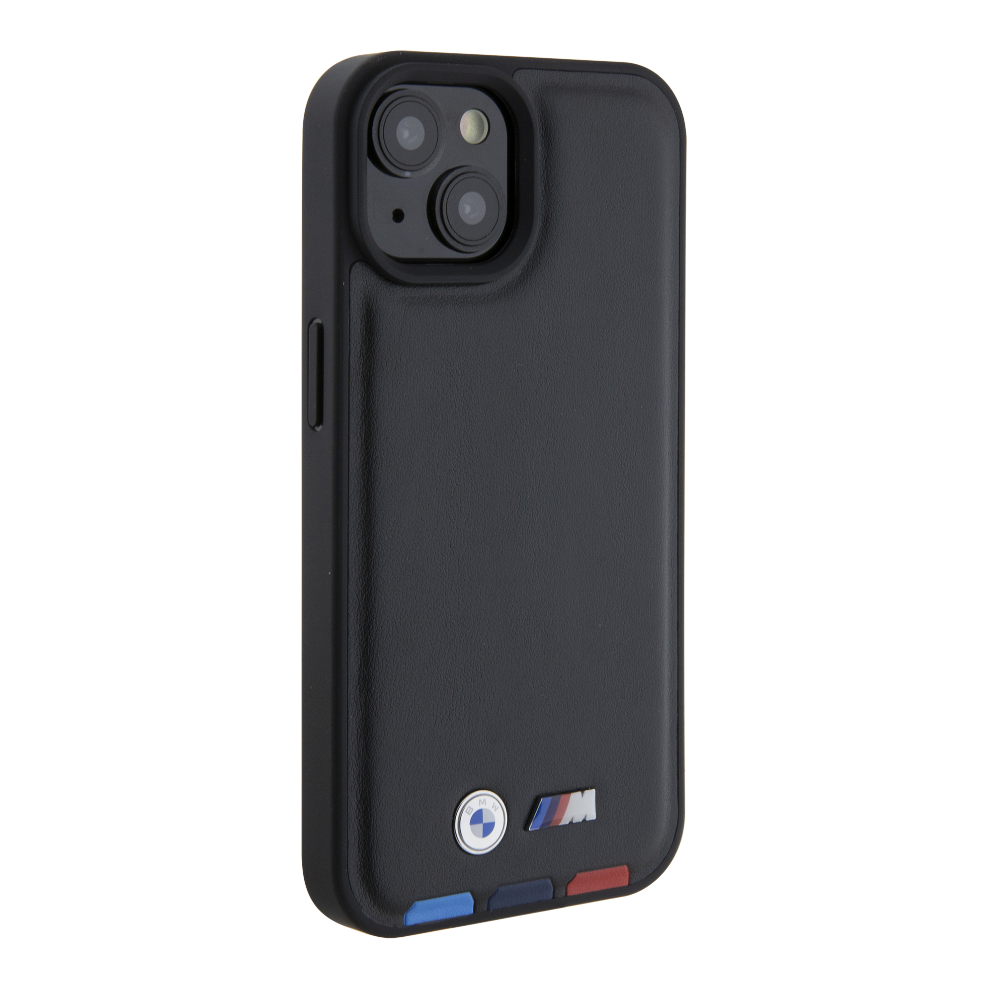 iPhone 15 Leder Hardcase M Hülle Stamp Tricolor (BMHCP15S22PTDK) - Schwarz