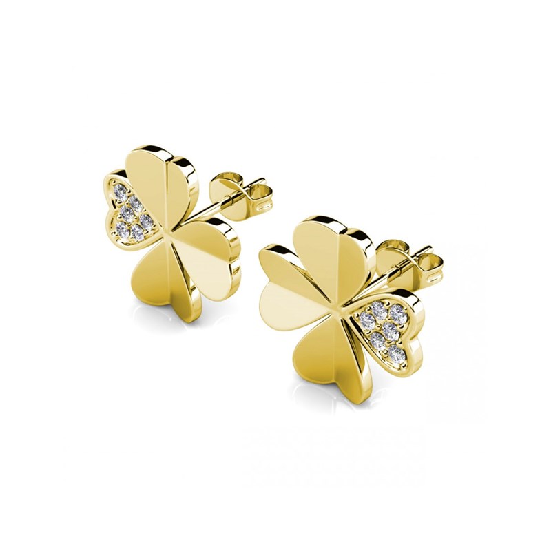Boucles d'oreilles Clover Petal - Doré et Cristal