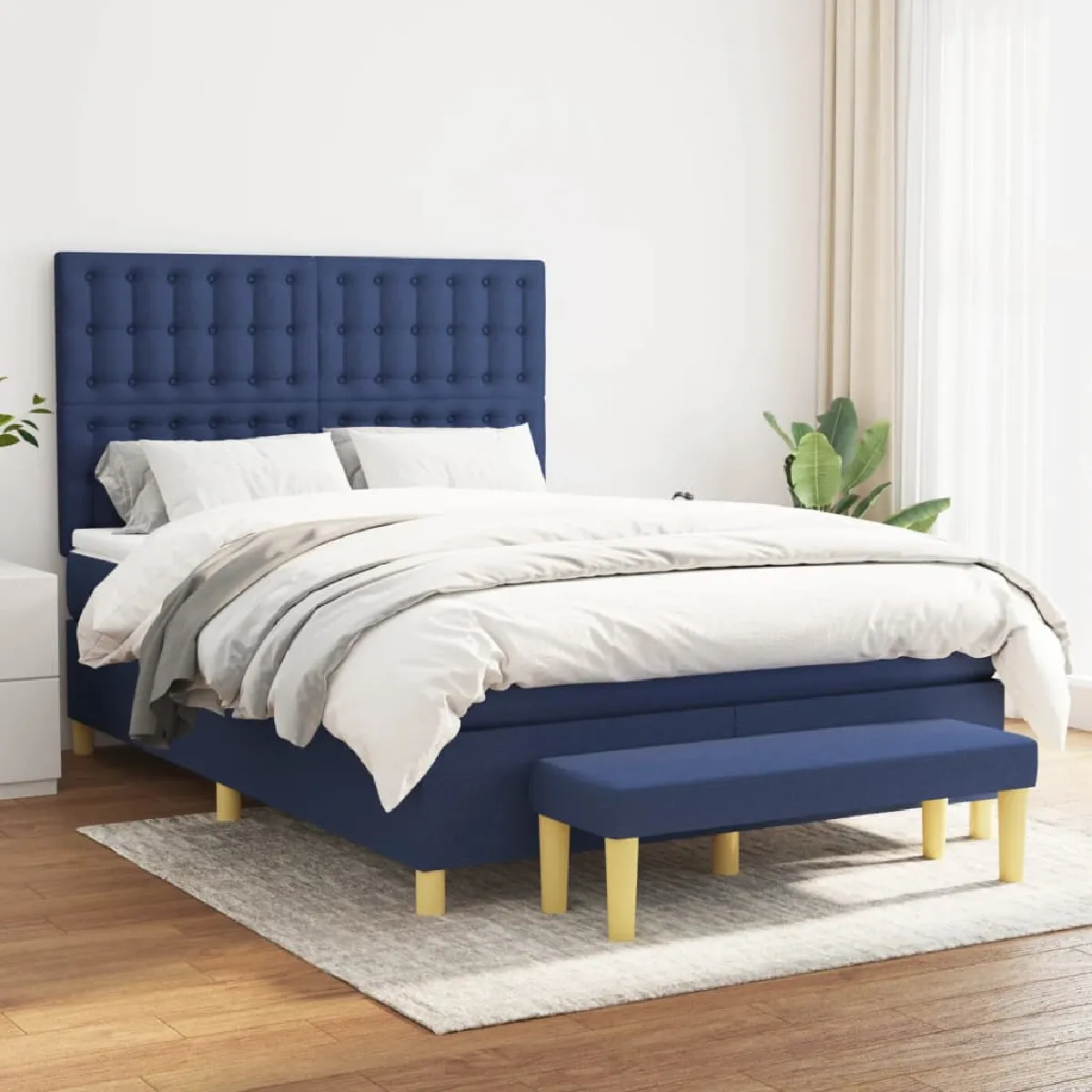 vidaXL Sommier à lattes avec matelas 140x200 cm - Bleu
