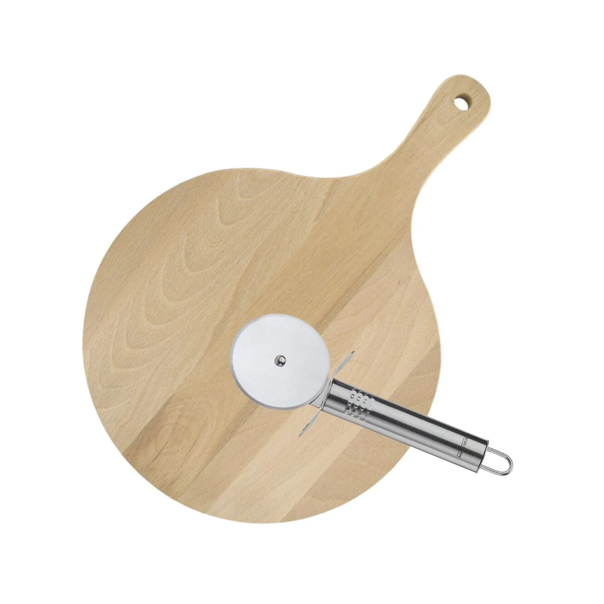 Ensemble pour pizza avec une planche à pizza ronde et une roulette à p