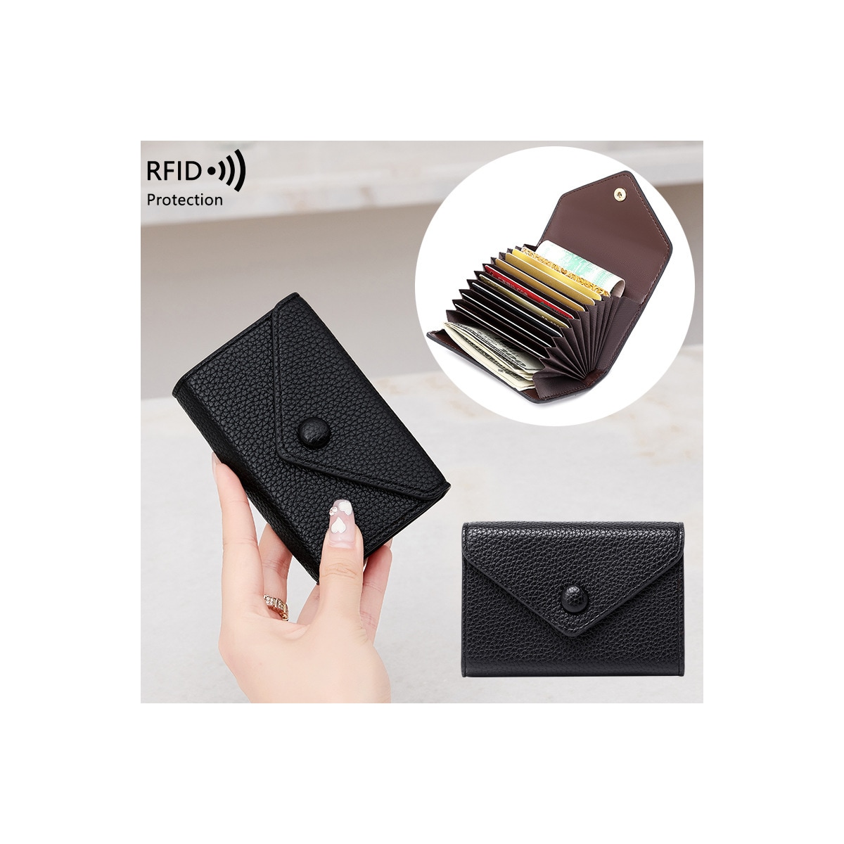 PU RFID-blokkeringskortholderlommebok Sort