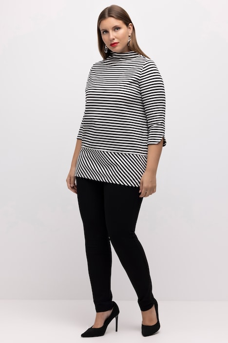 Shirt, Streifen, Metallic-Effekt, Stehkragen, 3/4-Arm