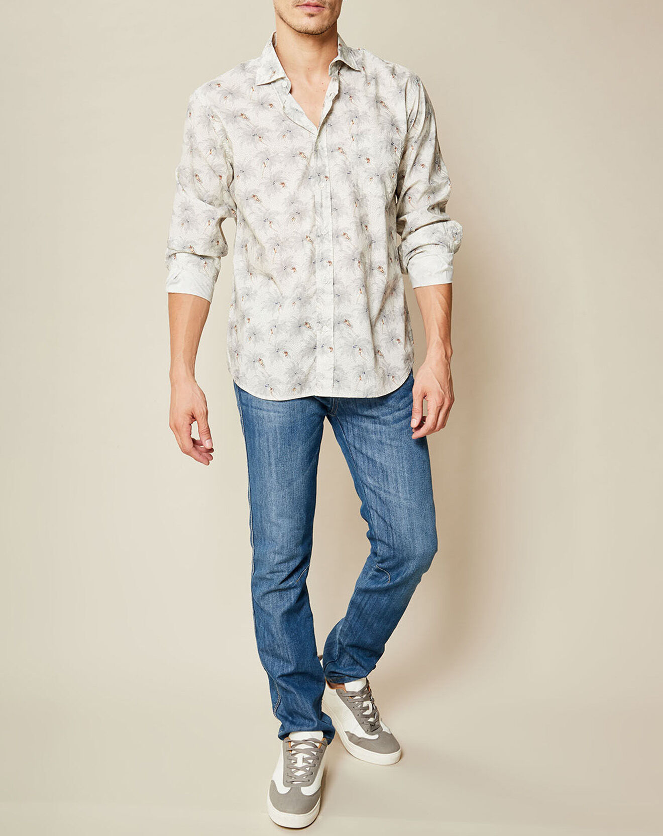 Hartford Chemise regular Paul imprimé Cocotier écru/gris