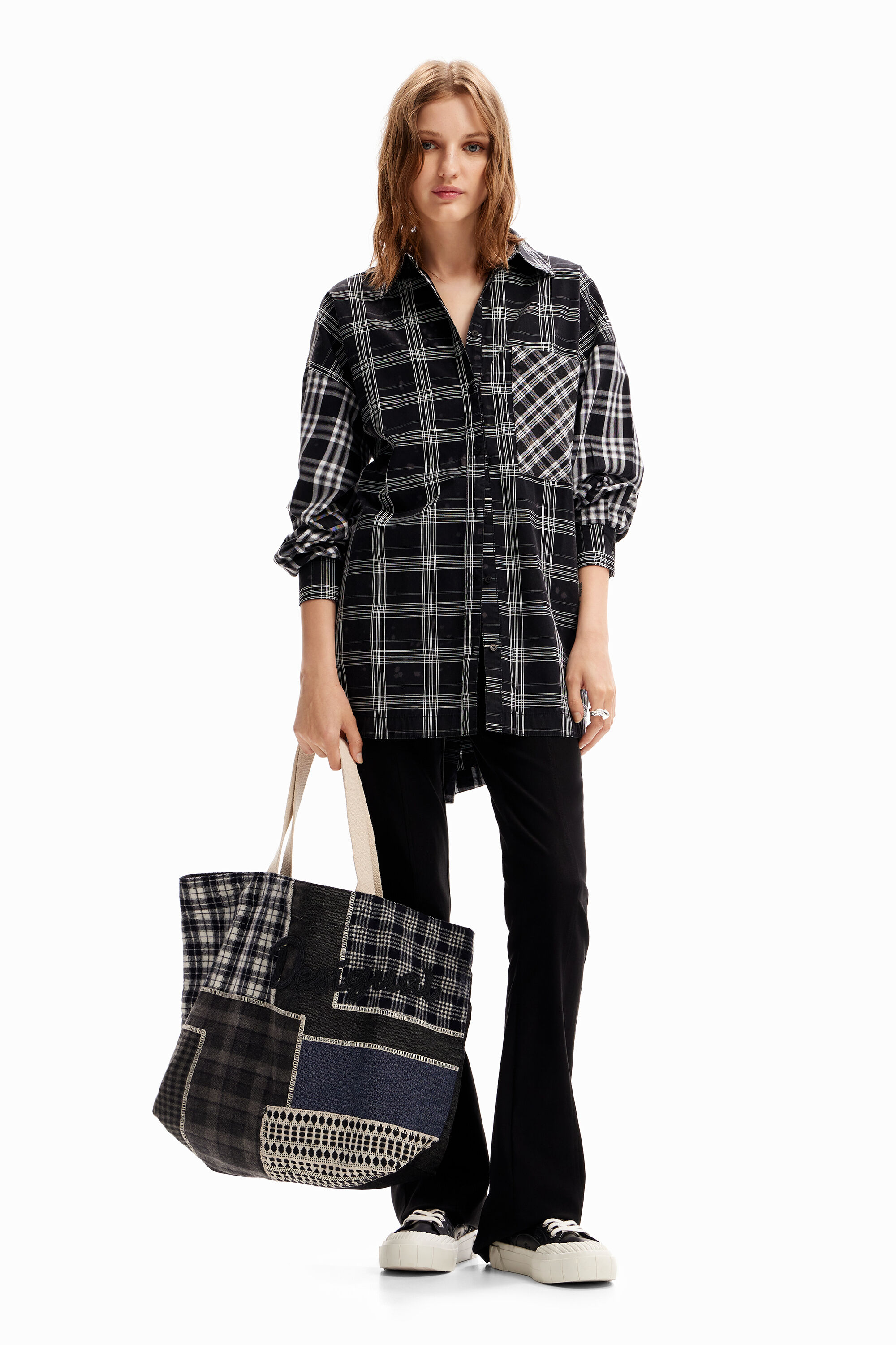 Sacola de compras tamanho XL com patchwork