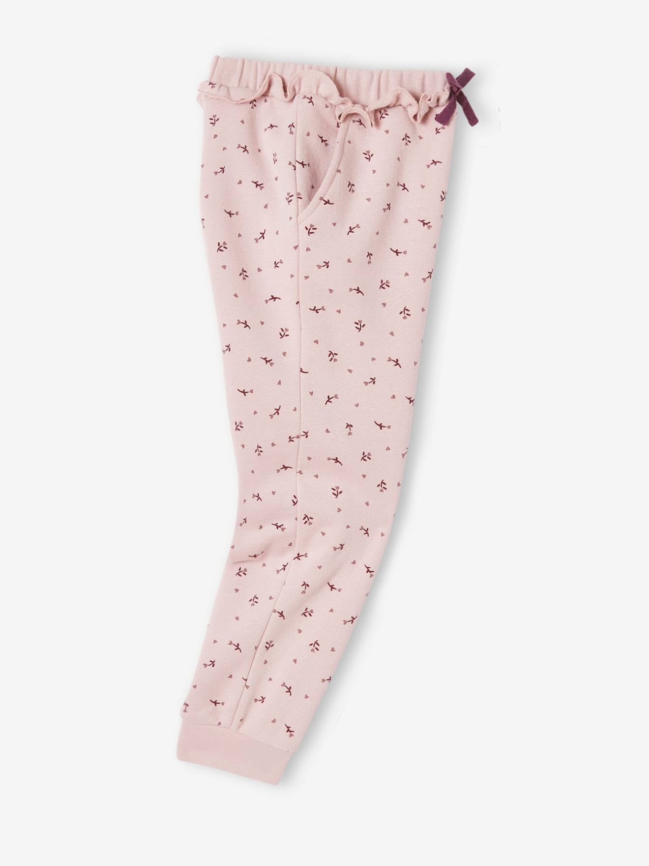 Calça de moletom com babados e estampa floral, estampa azul escura, para meninas.