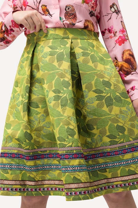 Rock, A-Linie, Jacquard-Blütenmuster, Zierbänder