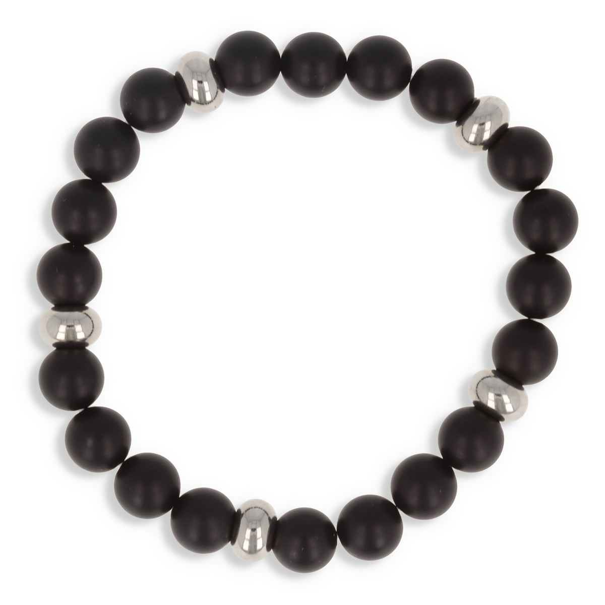 Bracelet Élastique en Pierres Naturelles d'Agate Noire Mat et Acier 316L - Aden Bijoux
