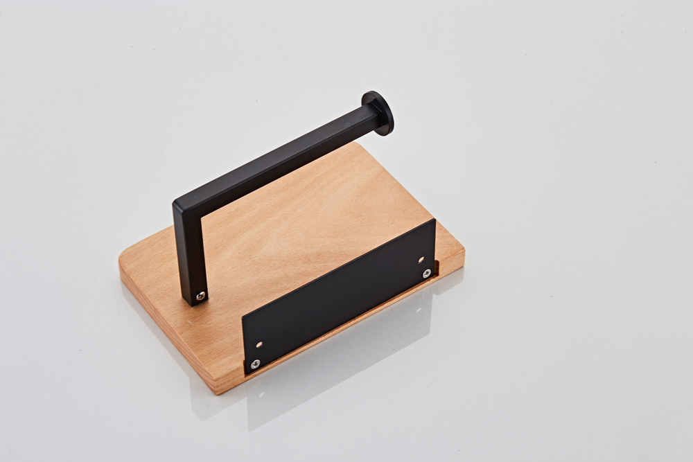 Saniclear Lumber toilet rolhouder met plank mat zwart walnoothout