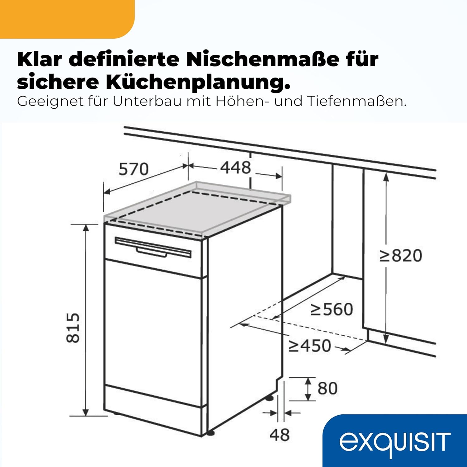 Exquisit Geschirrspüler | 9 Maßgedecke, Energieeffizienzklasse E, 49 dB(A) | schmal, kompakt, 7 Programme, Eco, Intensiv, Kurz, Extra-Trocknung, Startzeitverzögerung | GSP9309-030E weiss