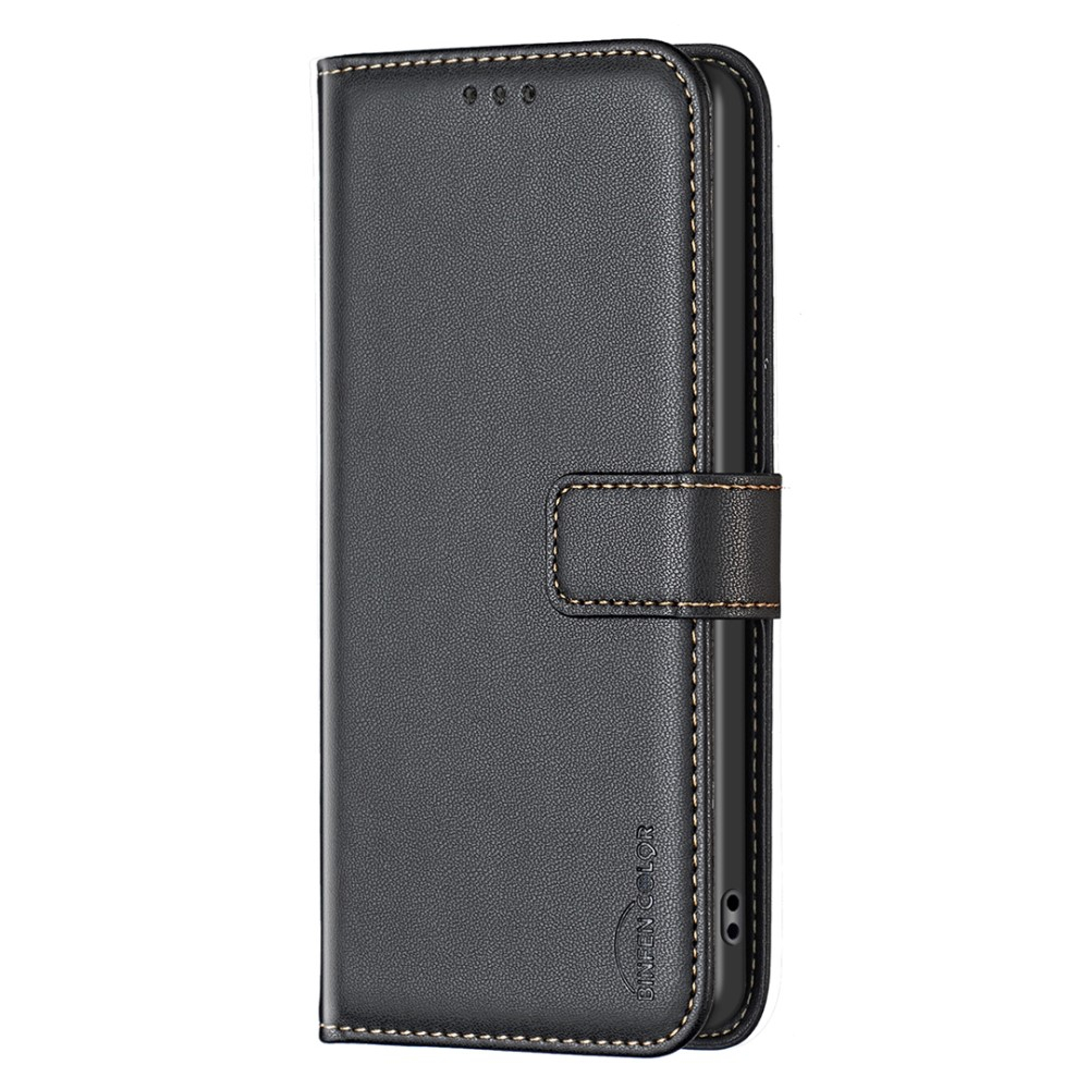 Samsung Galaxy A25 Leder Tasche Flip Cover mit Kartenfächer - Schwarz