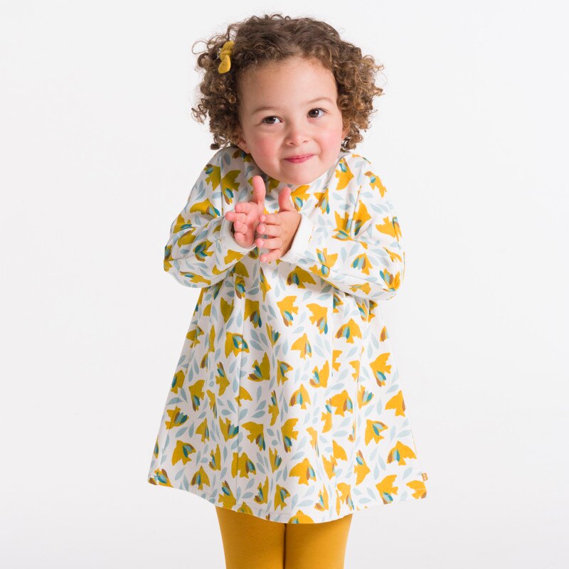 Robe oiseaux molleton léger et legging jaune bébé fille Jaune