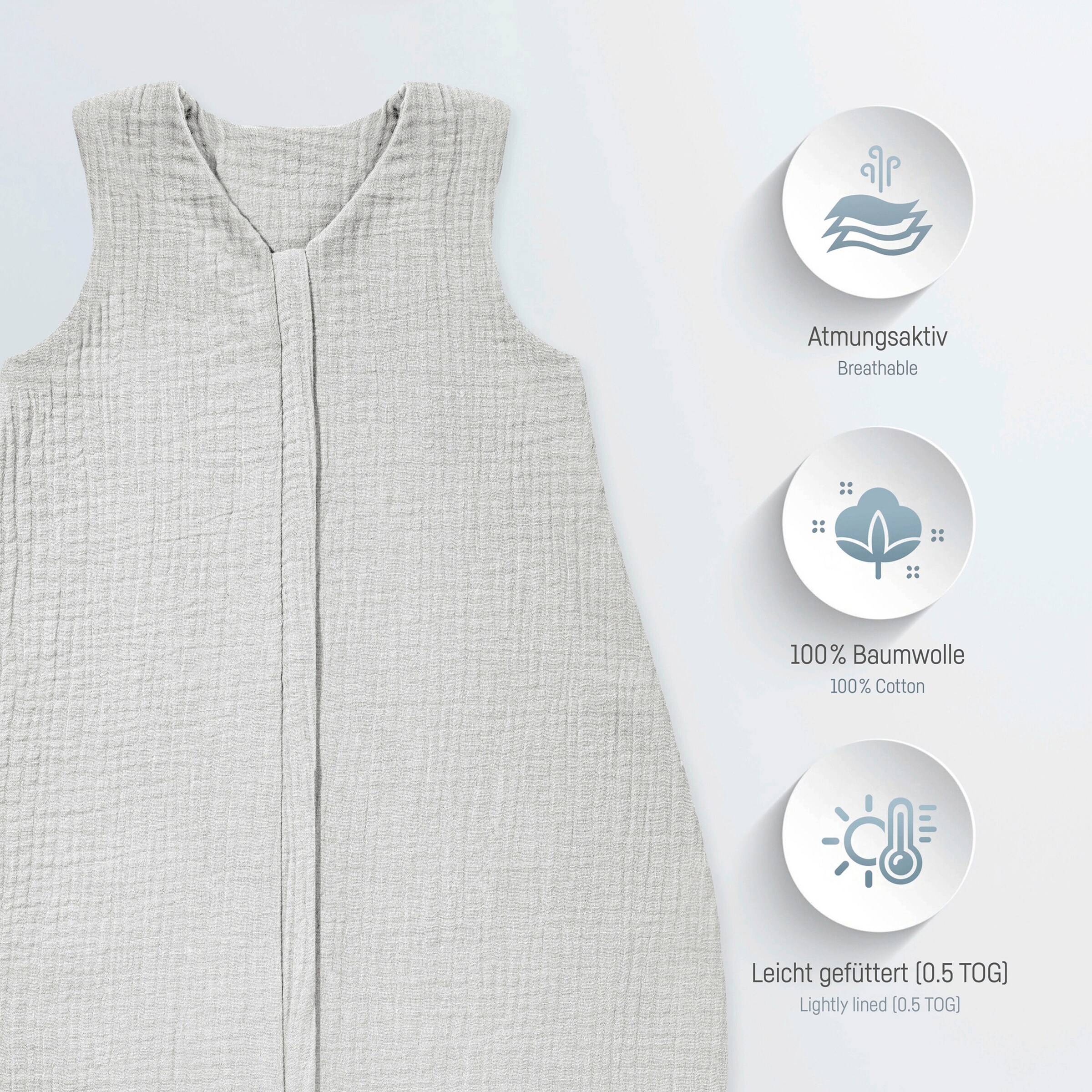 Julius Zöllner Sommerschlafsack Musselin Sommertraum 0.5 TOG grau
