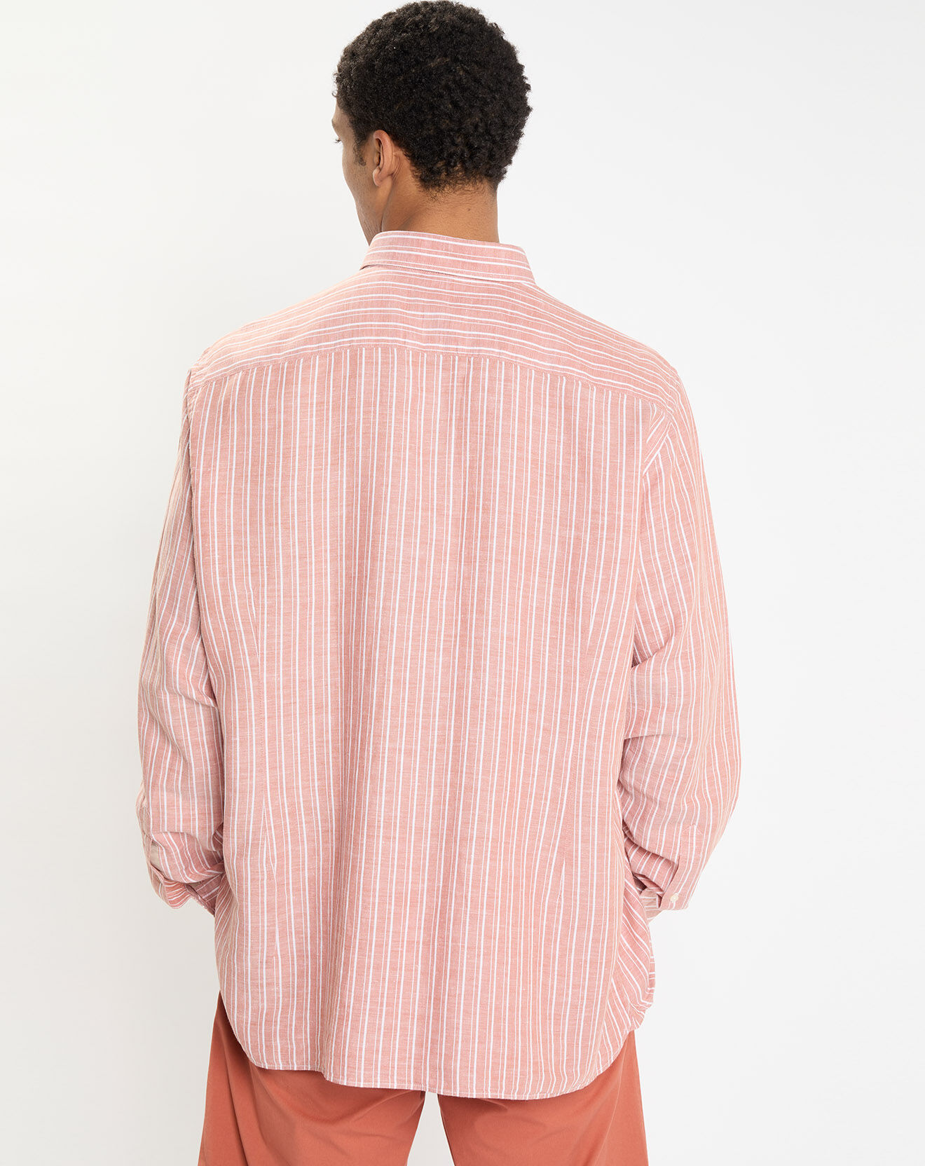 Hackett London Chemise en Lin & Coton Slim Fit à rayures orange moyen
