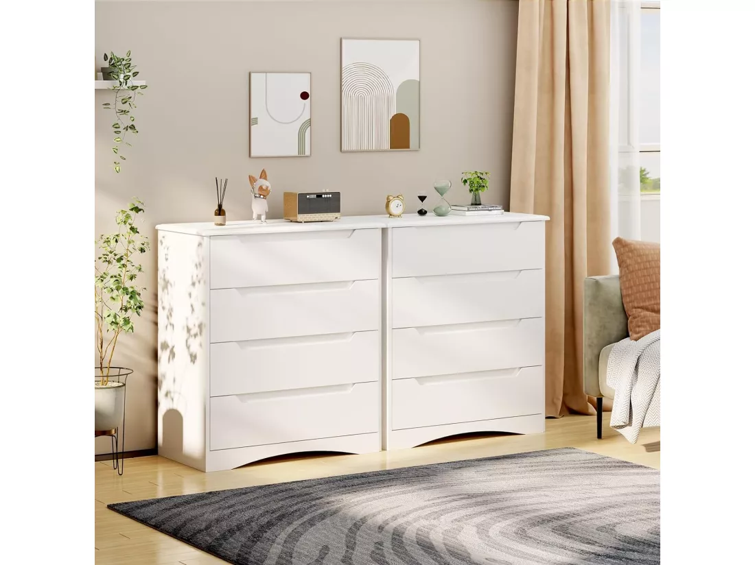 Commode Chambre Bealife 4 Tiroirs Meuble de Rangement Chambre Salon Porche Poignée Intégrée Dispositif Anti-trébuchement