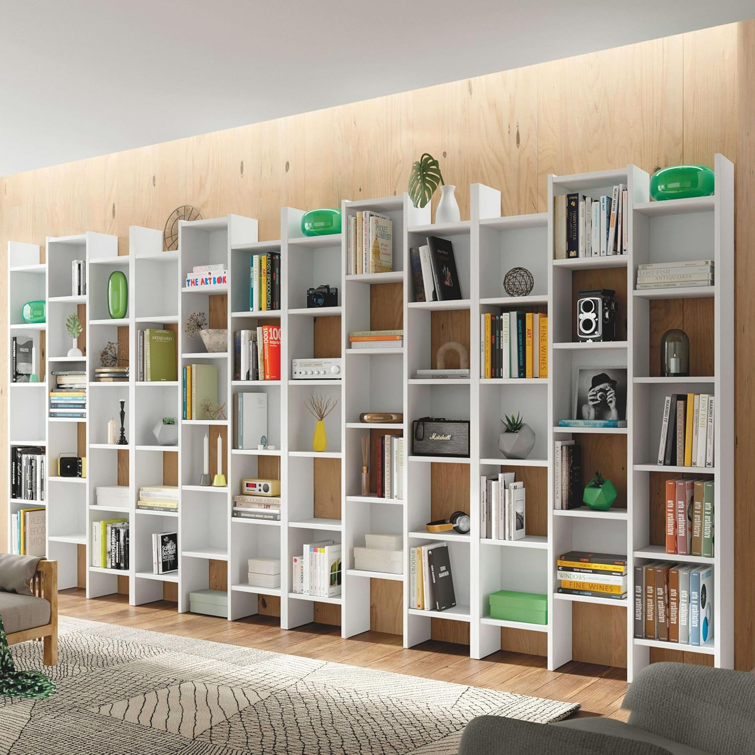Habitdesign, Bücherregal – modernes Regal in Weiß Hochglanz, ideal als Büroregal, Esszimmerregal oder Wohnzimmerregal, mit 10 offenen Fächern, Maße: 96 x 192 x 25 cm (B x H x T), Modell Italian