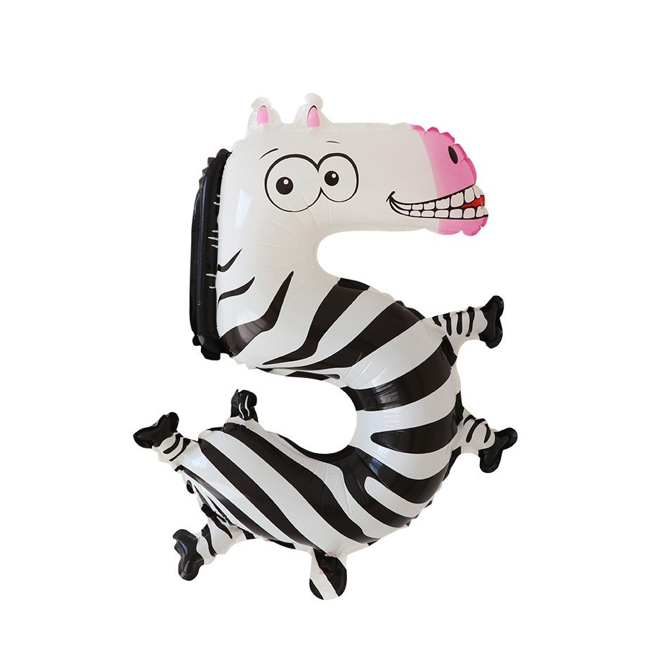 (45cm) Zahlen Ballon Tiere Kinder Geburtstags Party Luftballon Folienballon - Zahl 5 / Zebra