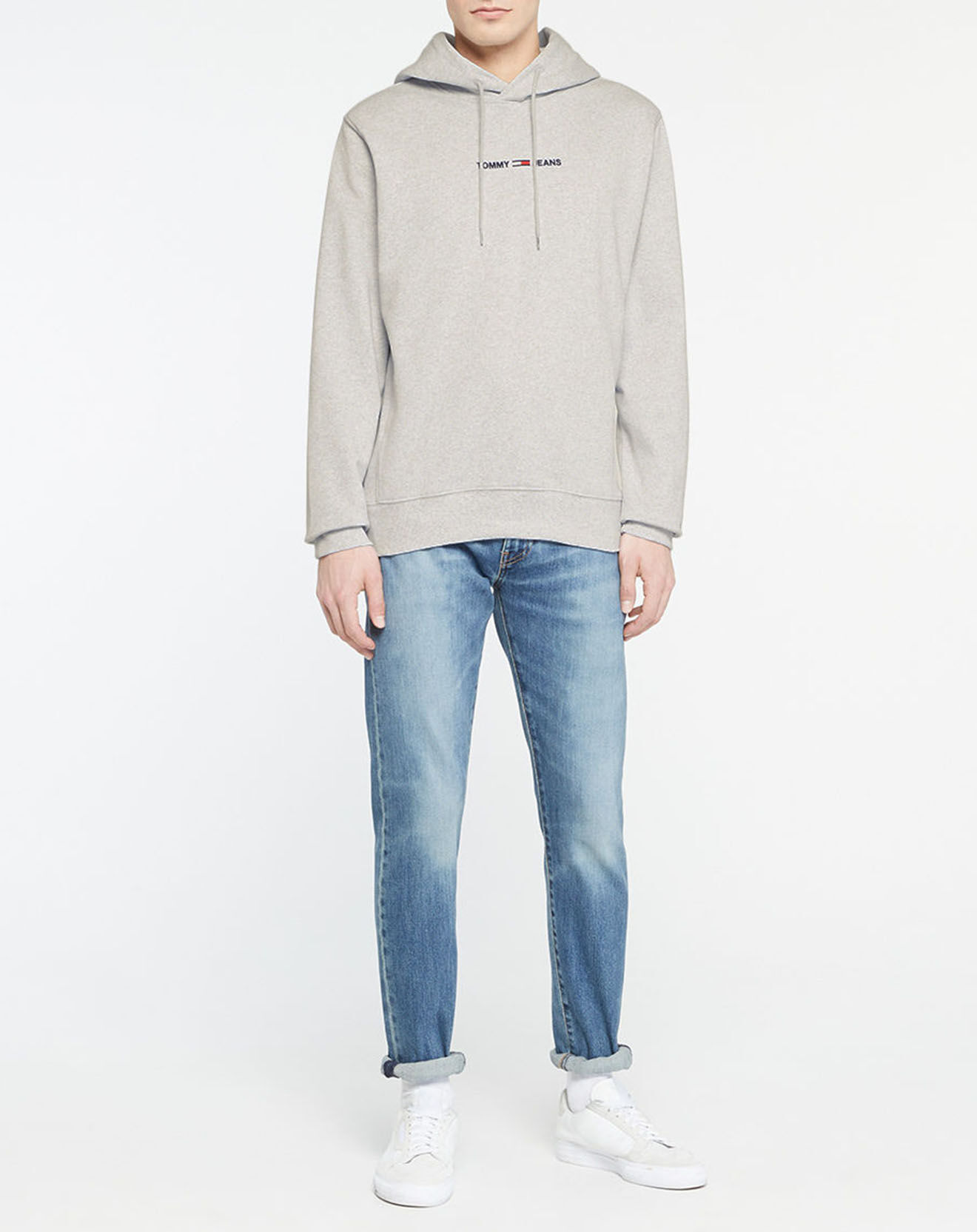 Tommy Jeans Sweat à capuche Linear Logo gris chiné