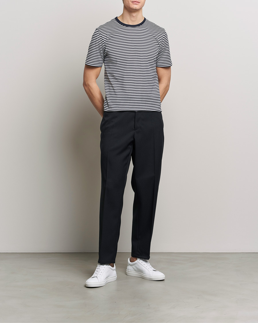 Sunspel Striped Crew Neck Q82 Cotton T-Shirt White/Navy