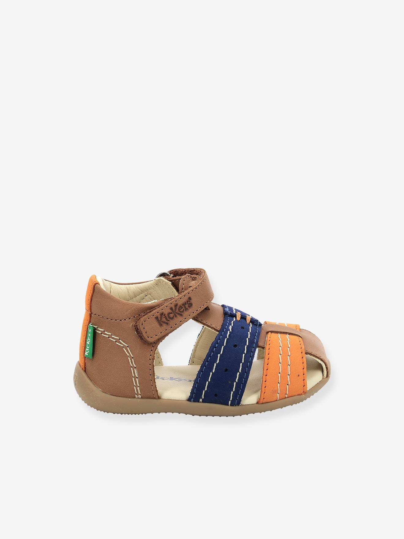 Sandálias de couro para bebê Bigbazar-2 Iconique Biboo KICKERS®, marrom médio, lisas
