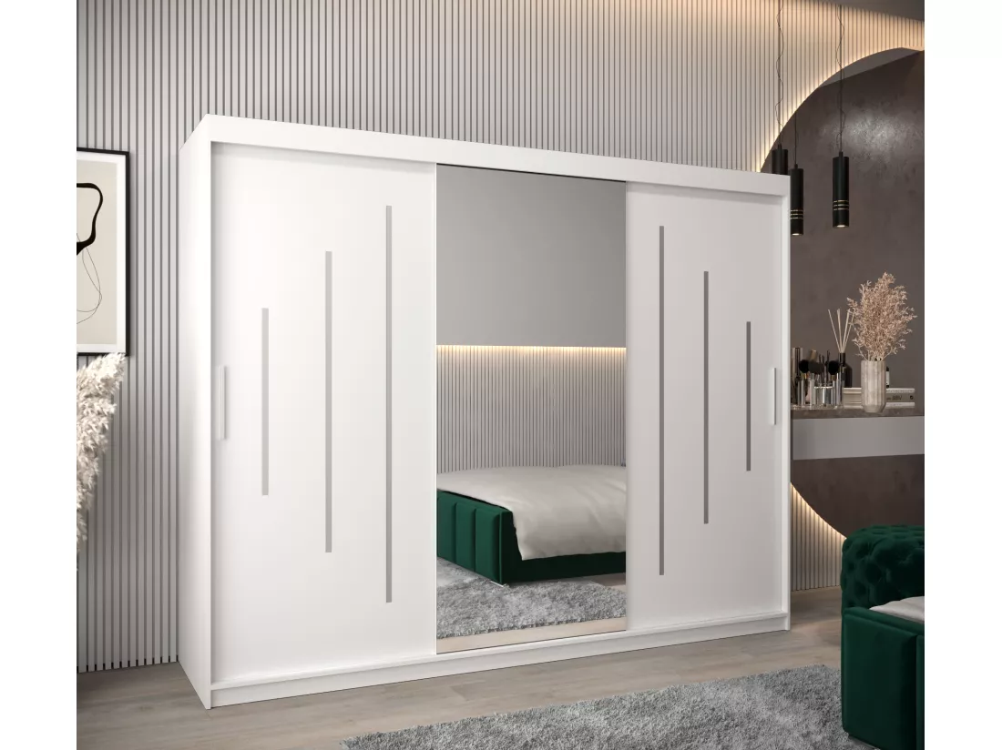 ARMOIRE YORK 1 À PORTES COULISSANTES 200/250/62 3 Portes (Blanc/Blanc)