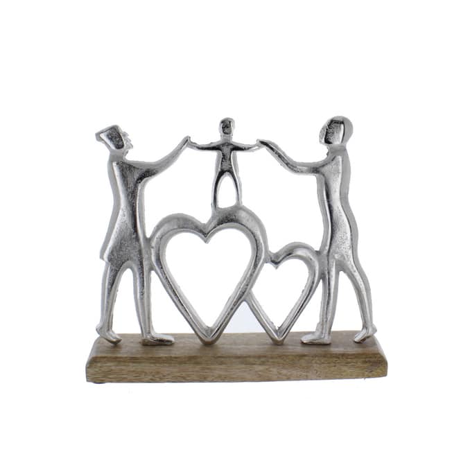 Standdeko - Familie mit Herzen - silber/braun - ca. 20 x 5 x 16 cm