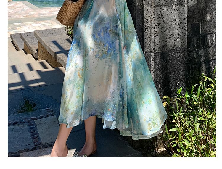Moanum - Spaghettibandjes Tie Dye Maxi A-lijn Jurk