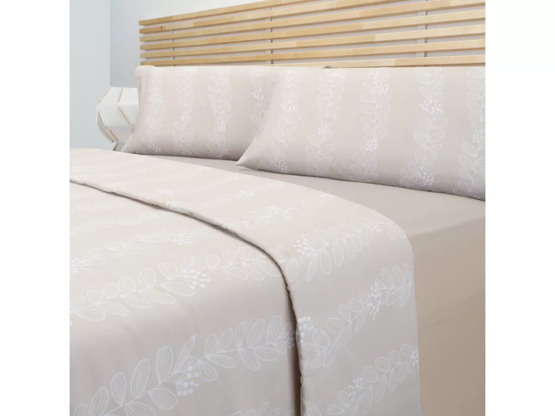 Jeu de housse de couette 50% coton imprimé feuilles Lin