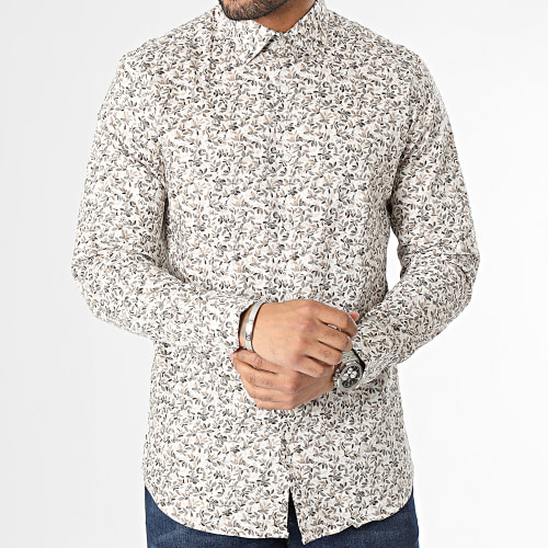 Chemise Manches Longues Ethan Blanc Beige Floral