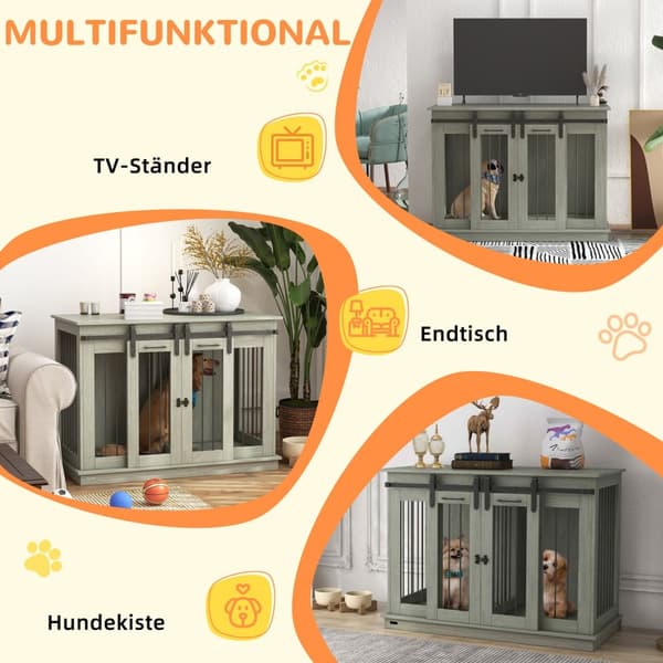 Hundebur, hundebur, hundehus med alternativ for to rom for mellomstore hunder, hundebur med doble dører, hundehus, grå, 120 x 60 x 88,5 cm Aosom