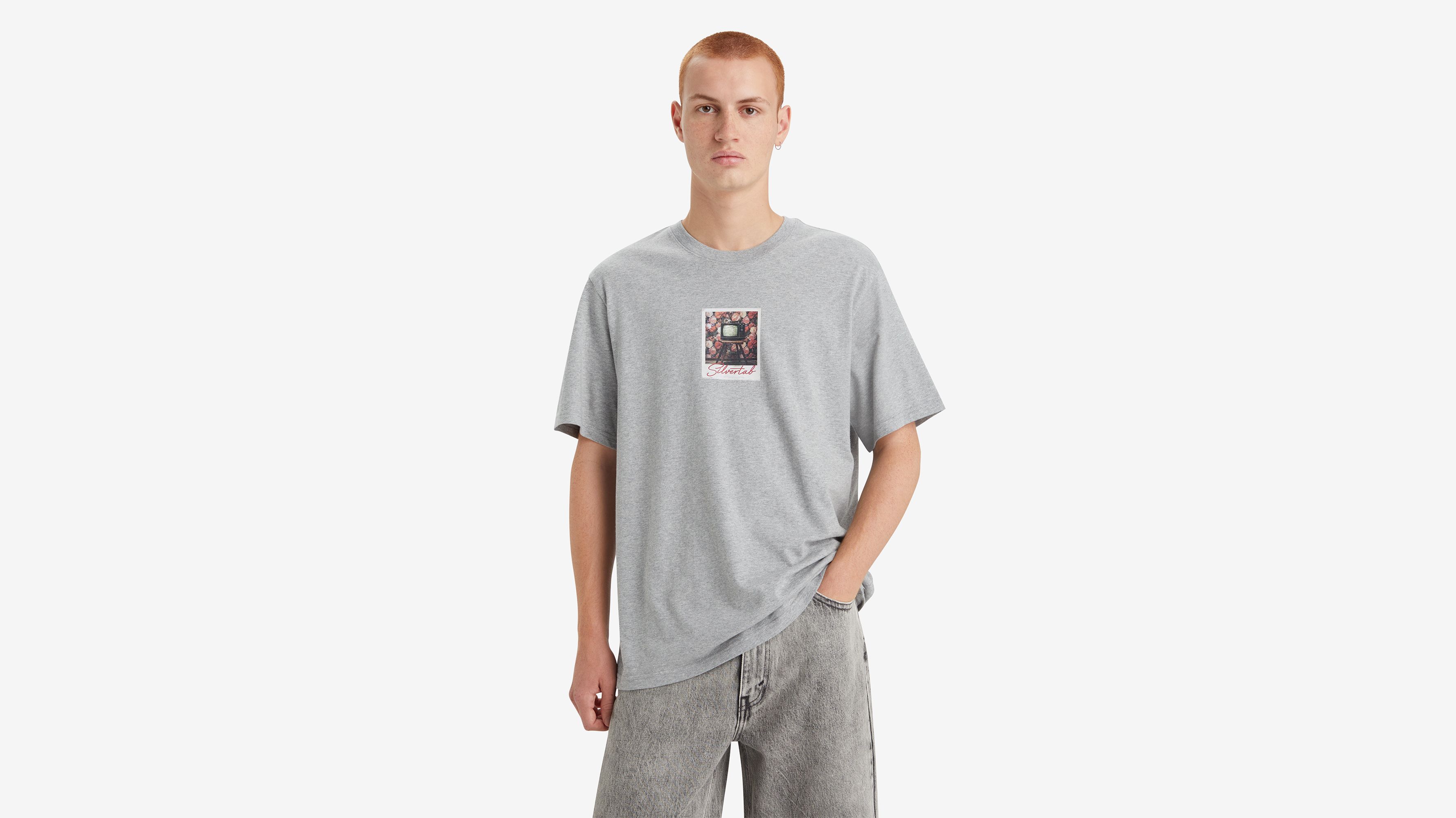 T-shirt graphique Relaxed - Polaroid Relaxed Tee Midtone Heather Grey - Gris