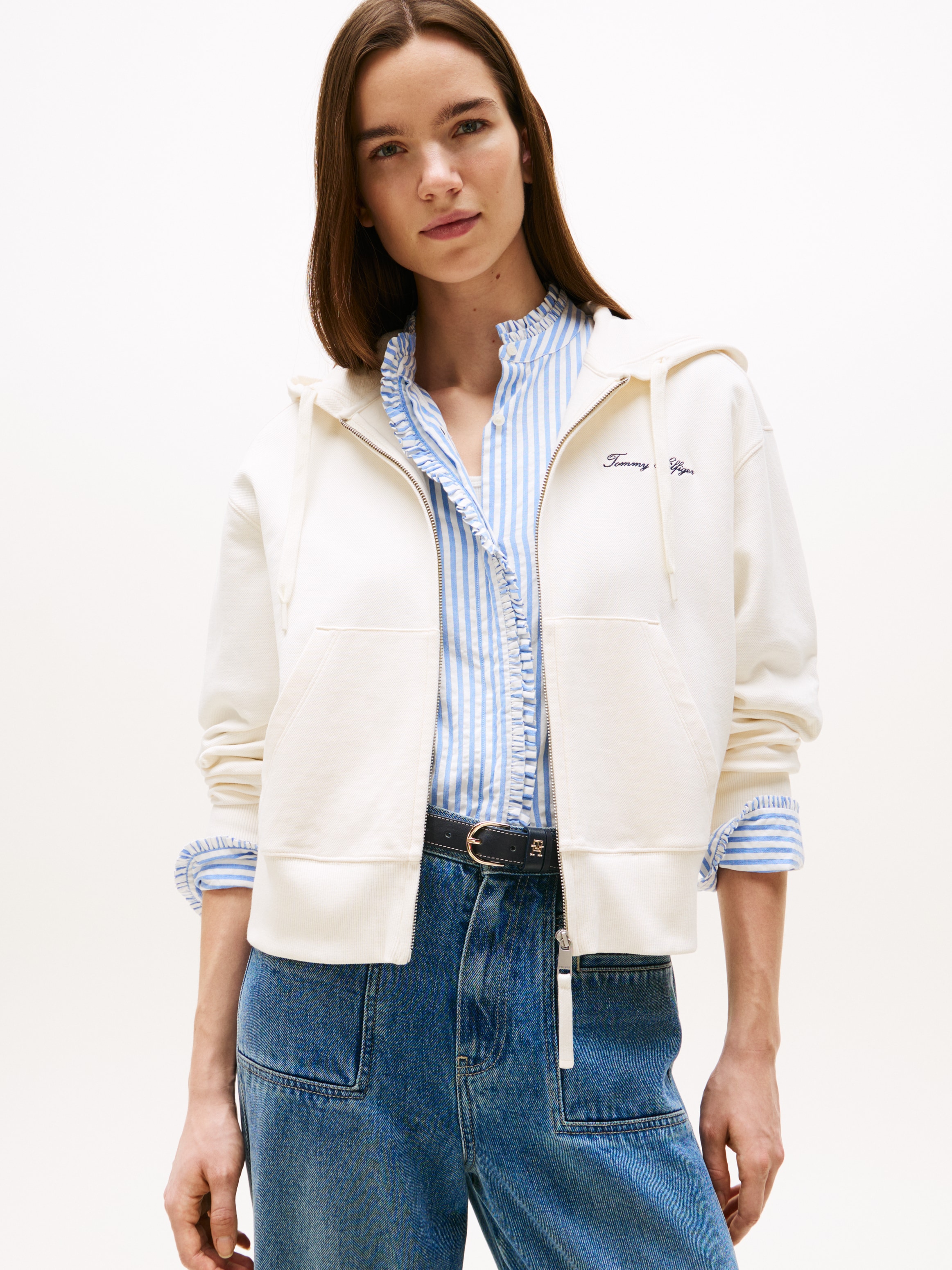 Tommy Hilfiger Sweatjacke »SCRIPT REG PIQUE ZIP-UP HOODIE«, mit Tommy Hilfiger Script Logo-Schriftzug