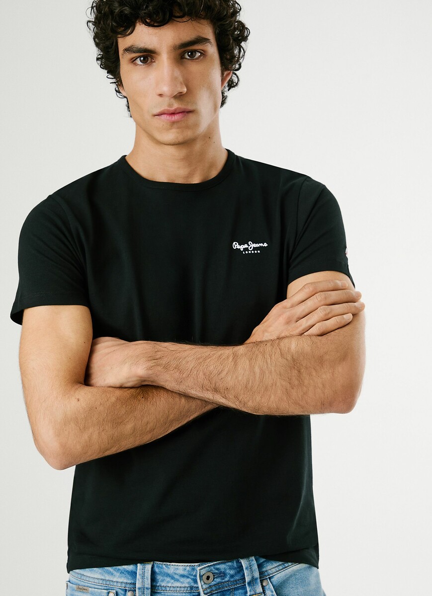 PEPE JEANS<br>Camiseta básica original com gola redonda e elastano