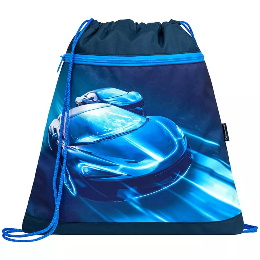 Belmil Schulranzen Compact Schulranzen Set 4-teilig mit Brustgurt Racing Blue Neon