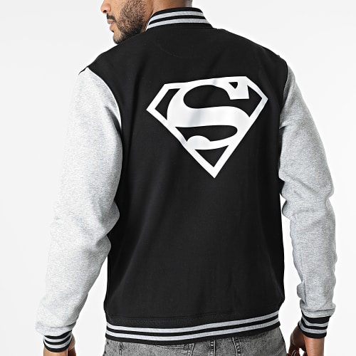 Veste Teddy Logo Noir Gris Chiné Blanc