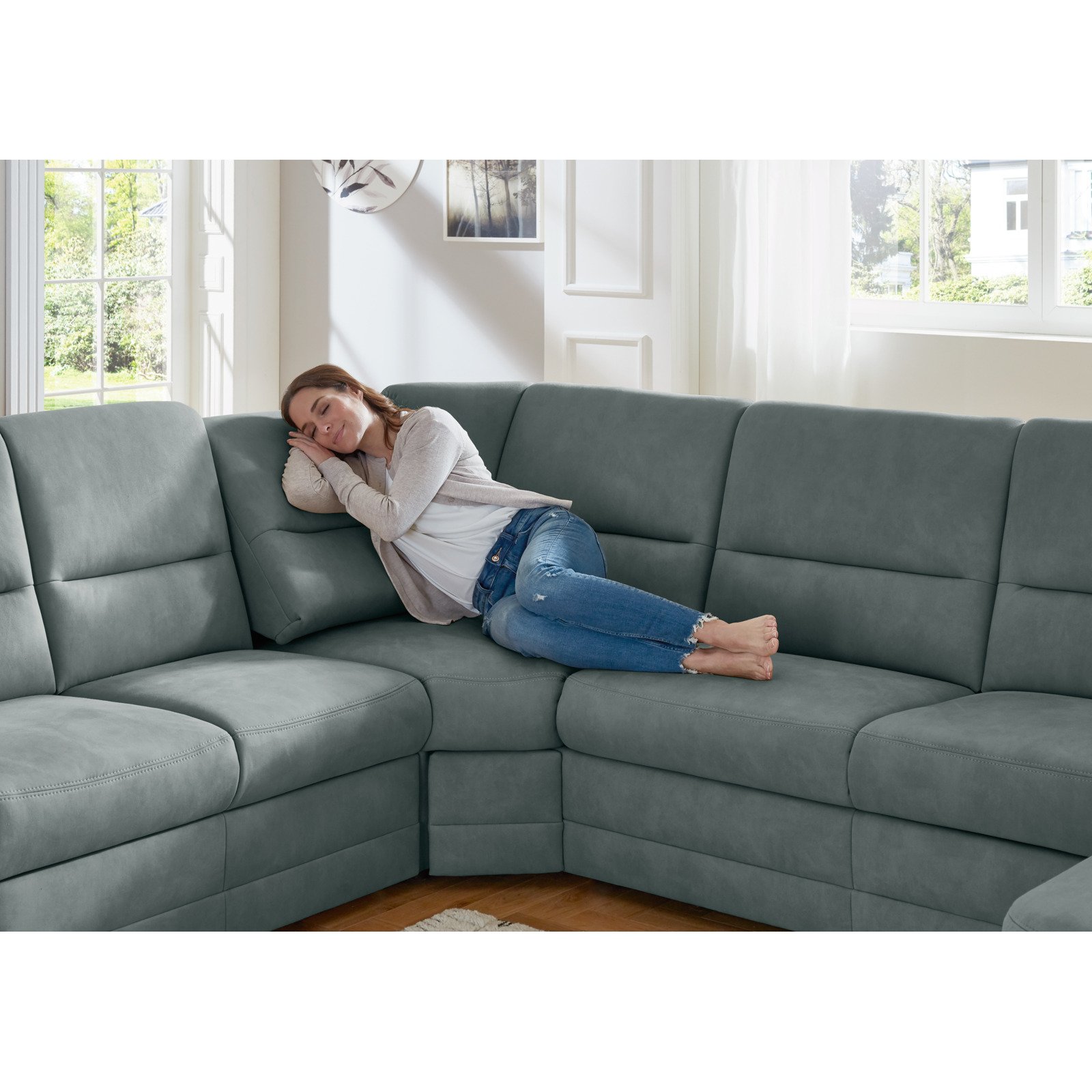 Wohnlandschaft Jena Stoff steel, Ottomane links