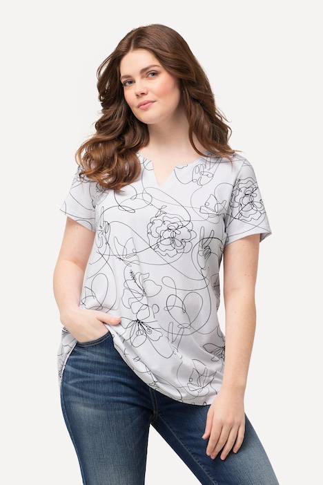 T-Shirt, Linien, A-Linie, Tunika-Ausschnitt, Halbarm