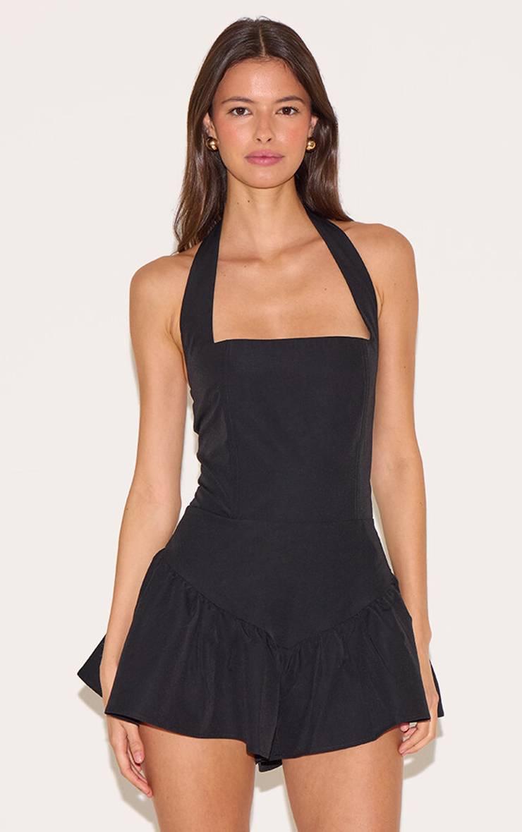 Noir Combishort Fluide À Col Licou Et Taille Basse