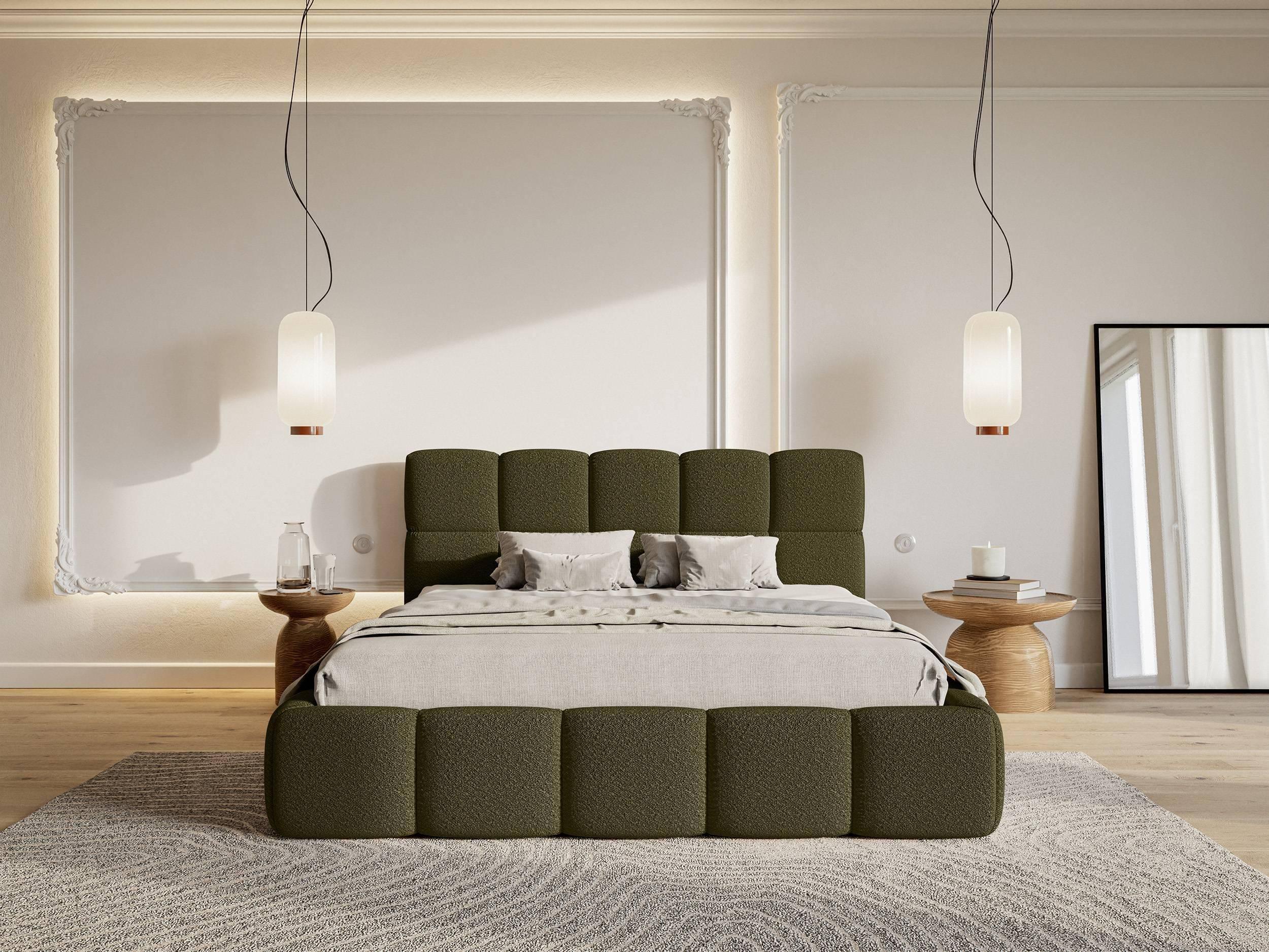 NADUVI Collection Chloe Bedframe 140 x 200 cm - Bouclé - Olijfgroen